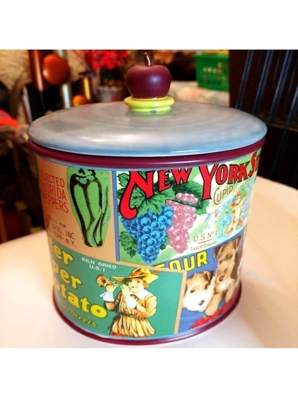 Oneida Vintage Labels Large Oval Stoneware Cookie Jar/Canister